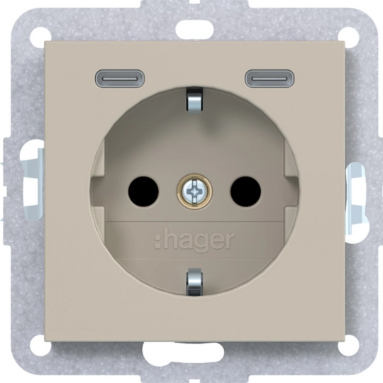 WAS4055C01 - A.x/C.x - Tomada Schuko c/ USB C 20W c/ obtur., ligação rápida, sand, mate