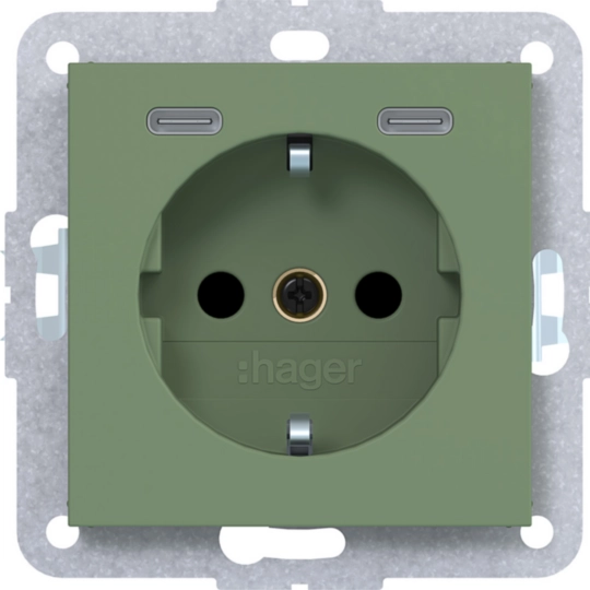 WAS4055C04 - A.x/C.x - Tomada Schuko c/ USB C 20W c/ obtur., ligação rápida, aloe, mate