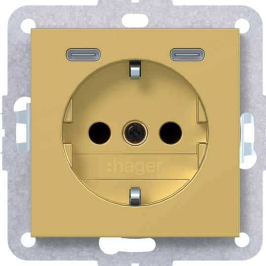 WAS4055C08 - A.x/C.x - Tomada Schuko c/ USB C 20W c/ obtur., ligação rápida, gold, metálico