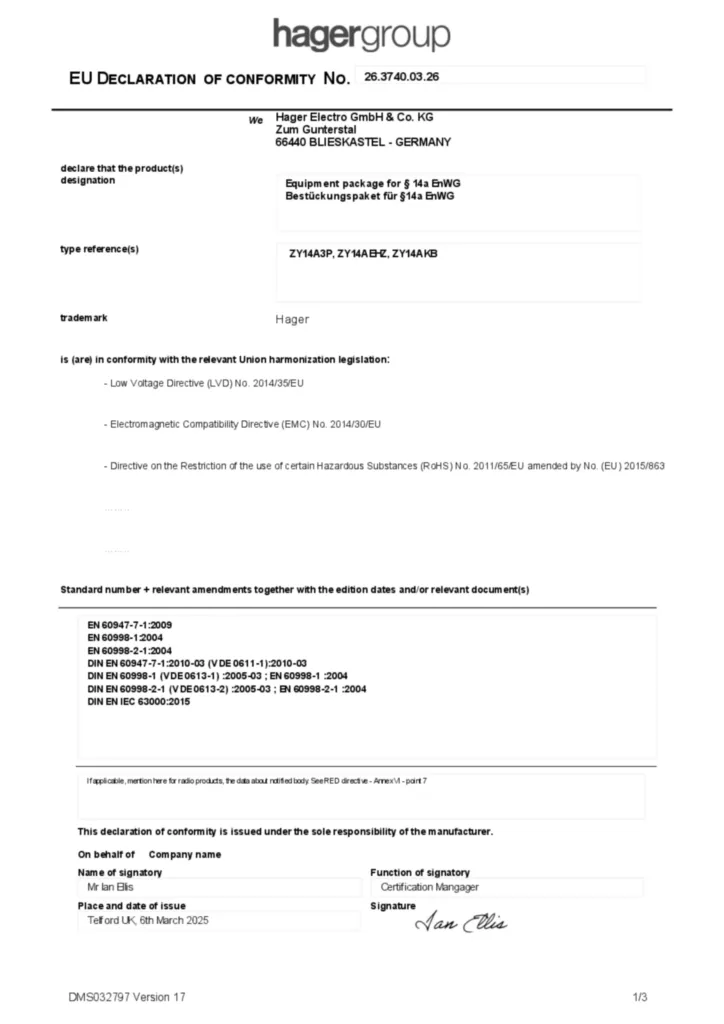 Bild Konformitätserklärung en-GB 2026-03-06 | Hager Deutschland