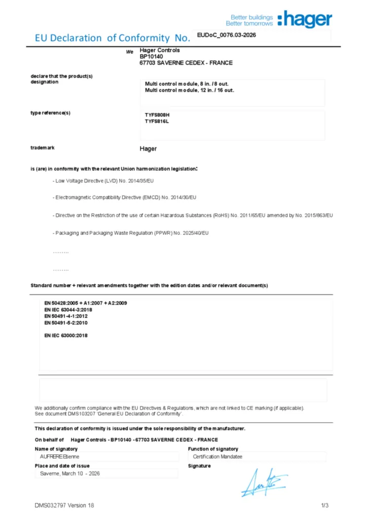Bild EU-försäkran (DoC) en-GB 2026-03-10 | Hager Sverige