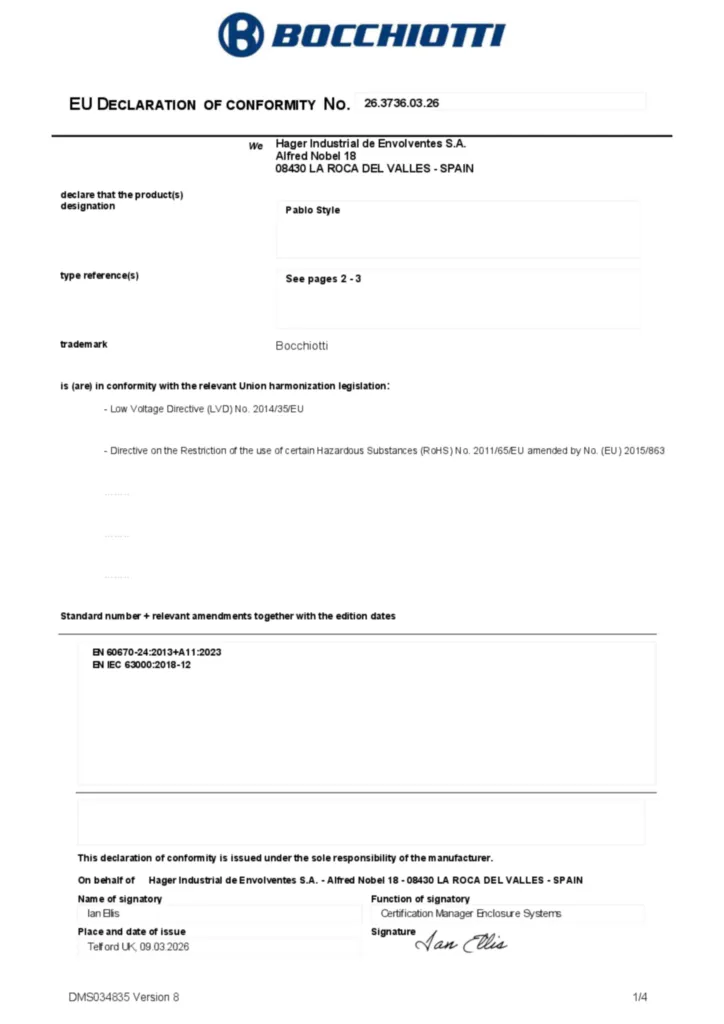 Immagine Dichiarazione di conformità en-GB 2026-03-09 | Hager Italia