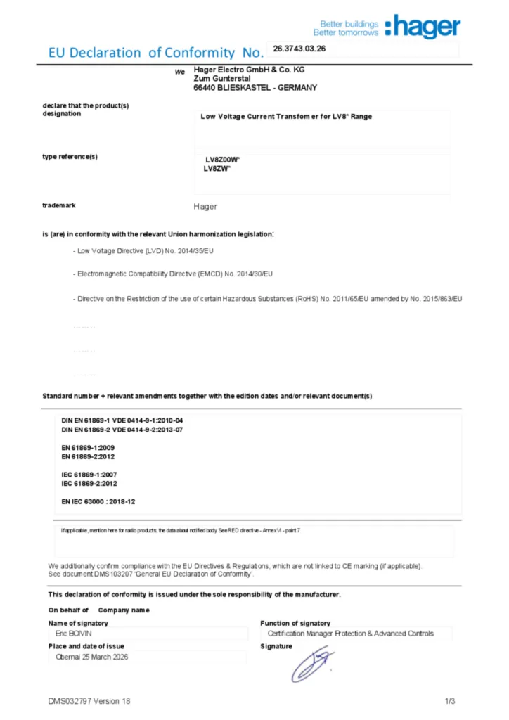 Bild Konformitätserklärung en-GB 2026-03-20 | Hager Deutschland