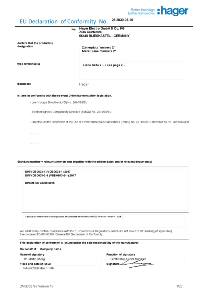 Bild Konformitätserklärung en-GB 2026-03-18 | Hager Deutschland