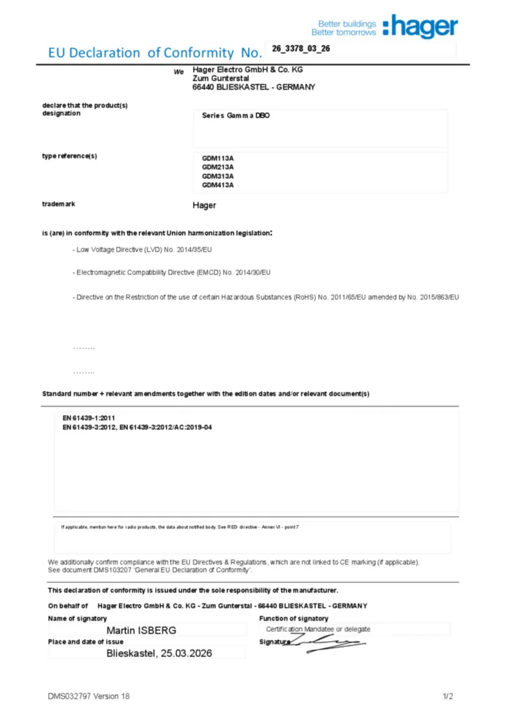 Image EU Declaration of Conformity | Hager France