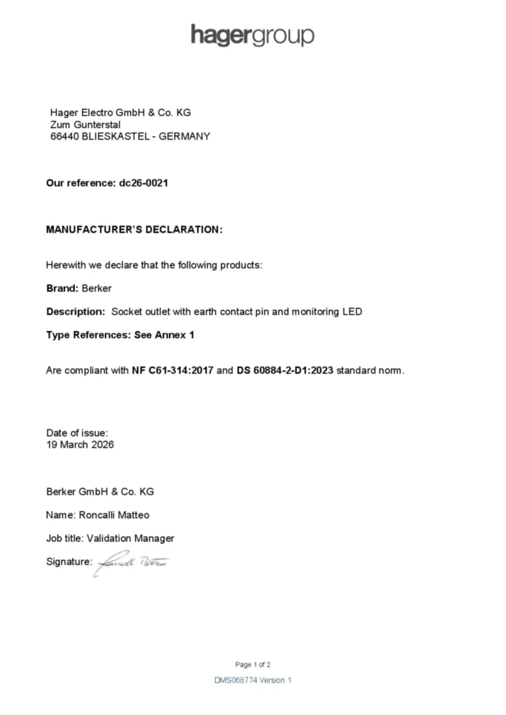 Immagine Dichiarazione di prestazione en-GB 2026-03-19 | Hager Italia