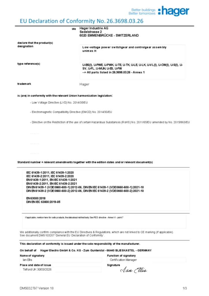 Image Déclaration de conformité en-GB 2026-03-30 | Hager Suisse