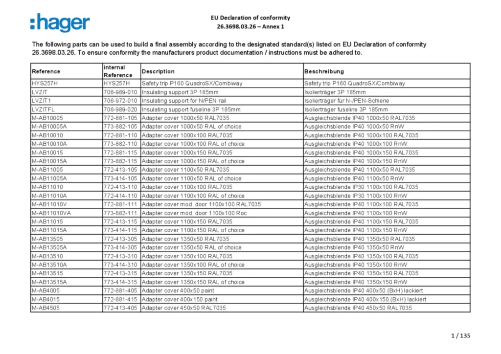 Image Déclaration de conformité en-GB, de-DE 2026-03-30 | Hager Suisse
