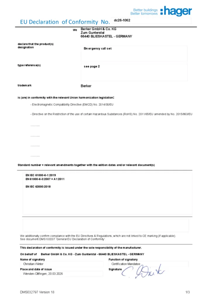 Bild Konformitätserklärung en-GB 2026-03-20 | Hager Deutschland