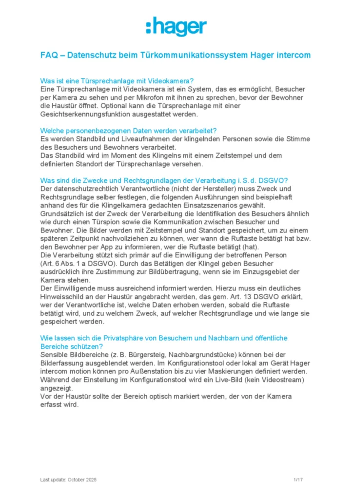 Bild FAQ - Data protection | Hager Deutschland