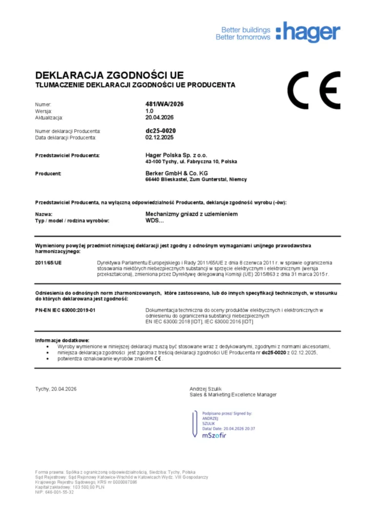 Image Déclaration de conformité pl-PL 2026-04-23 | Hager Belgique