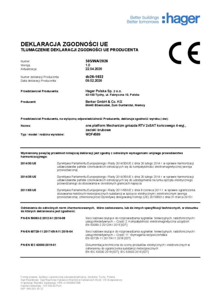 Imagen Declaración de conformidad pl-PL 2026-04-24 | Hager España