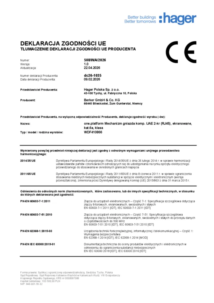 Bild Konformitätserklärung pl-PL 2026-04-24 | Hager Deutschland