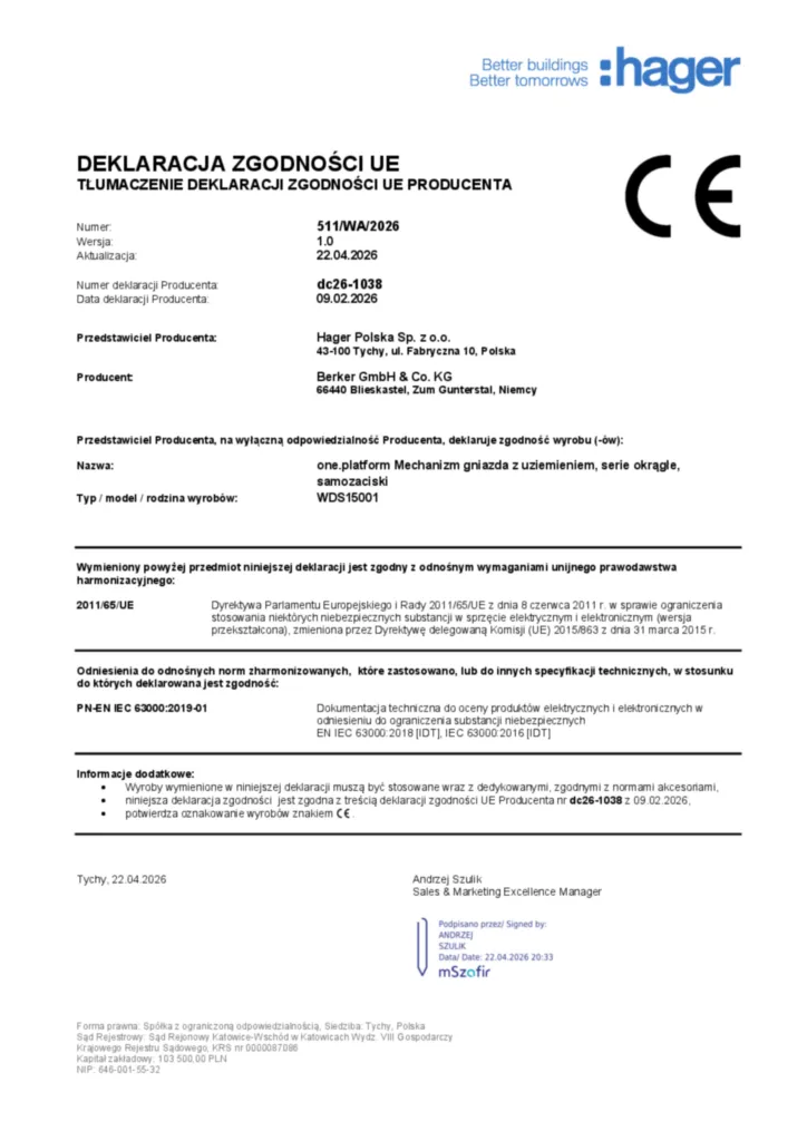 Image Déclaration de conformité pl-PL 2026-04-25 | Hager Belgique