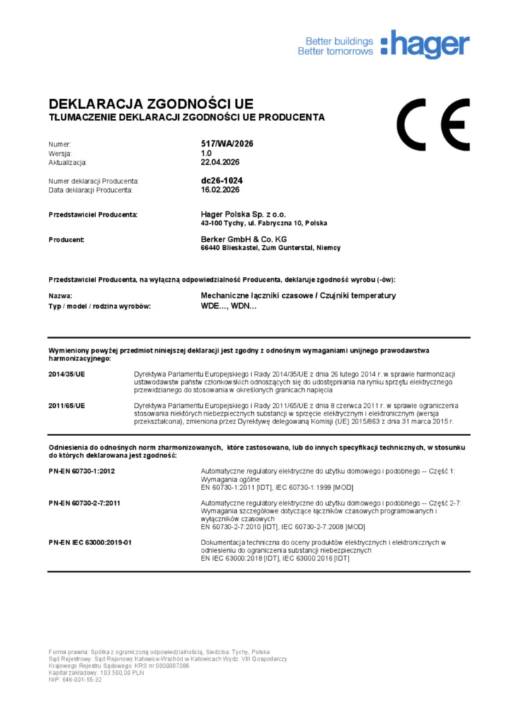 Bild Konformitätserklärung pl-PL 2026-04-25 | Hager Deutschland
