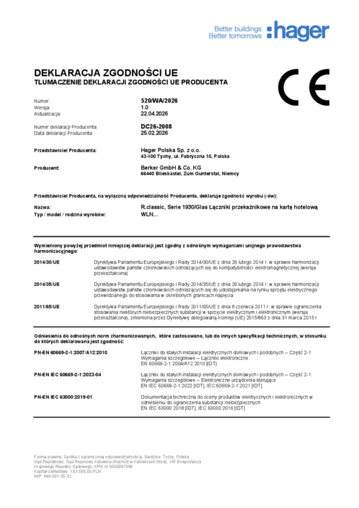 Bild Konformitätserklärung pl-PL 2026-04-25 | Hager Deutschland