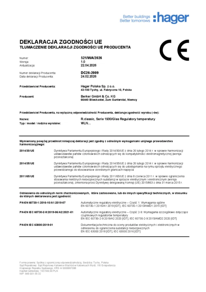Bild Konformitätserklärung pl-PL 2026-04-25 | Hager Deutschland