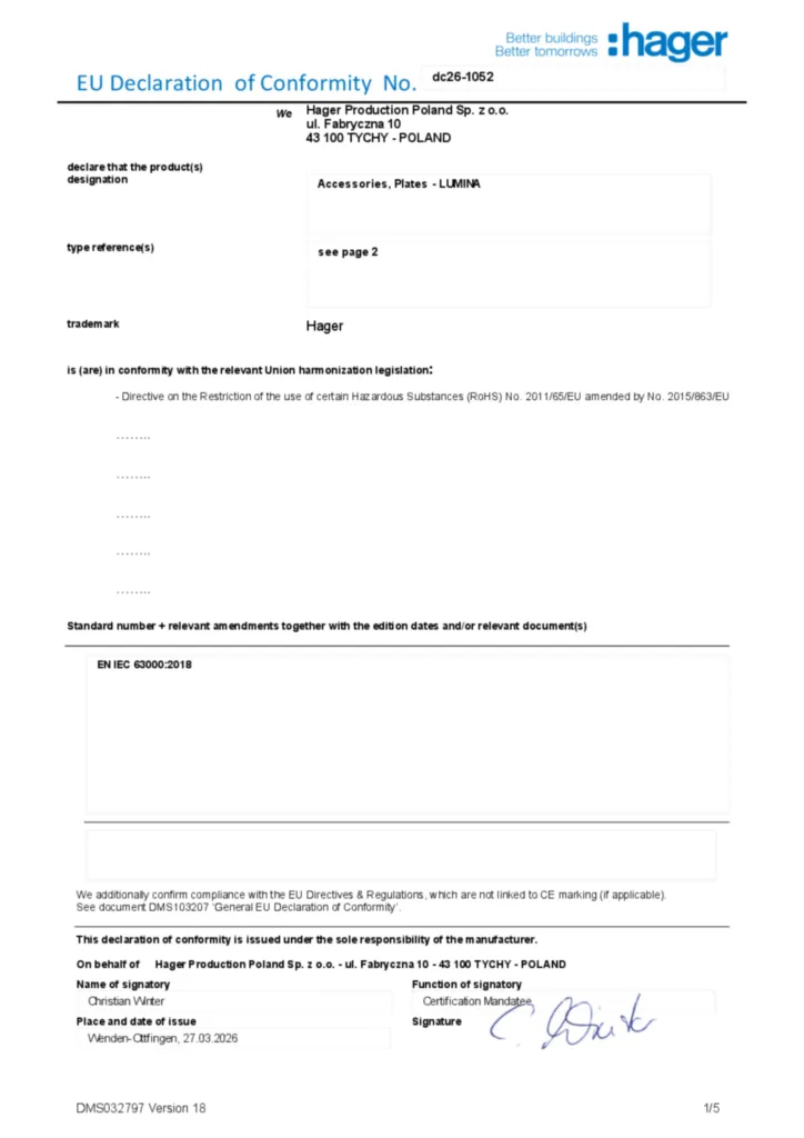 Obrázek Declaration of conformity en-GB 2026-04-27 | Hager