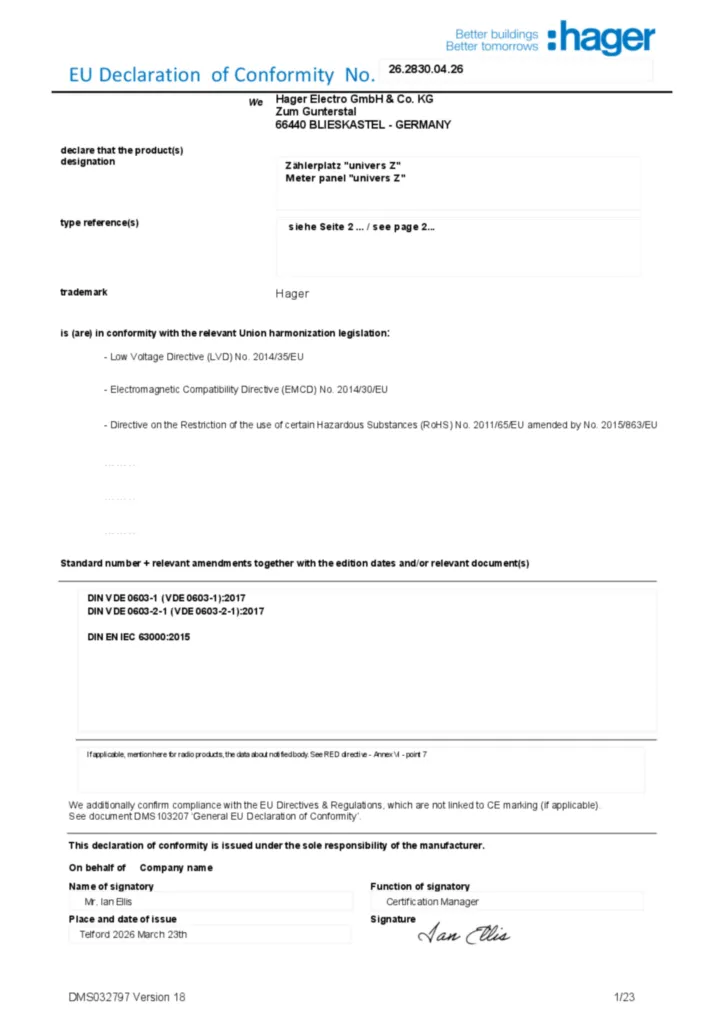 Bild Konformitätserklärung en-GB 2026-04-27 | Hager Deutschland
