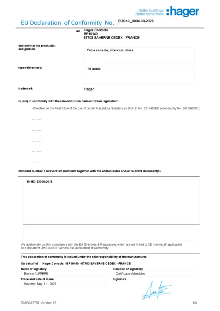 Bild Konformitätserklärung en-GB 2026-05-12 | Hager Deutschland