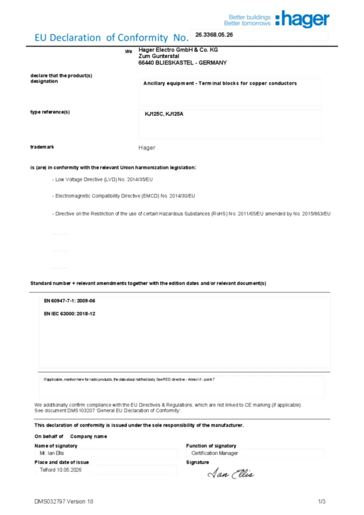 Immagine Dichiarazione di conformità en-GB 2026-05-19 | Hager Italia