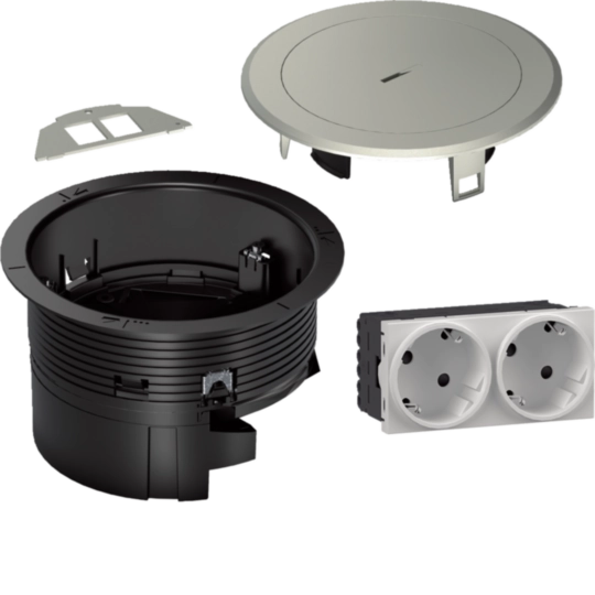 BSR02D02 - Installationsdose R02, 2x SCHUKO, Keystone Typ 01 2-fach, Metall-Tubus silber