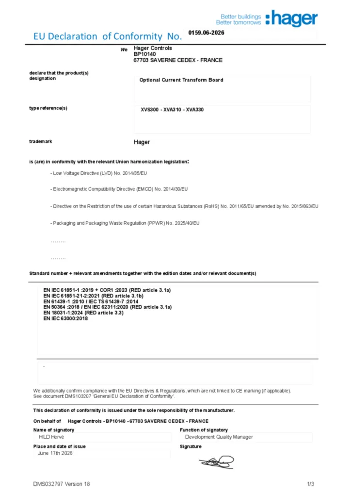 Imagen EU Declaration of Conformity | Hager España