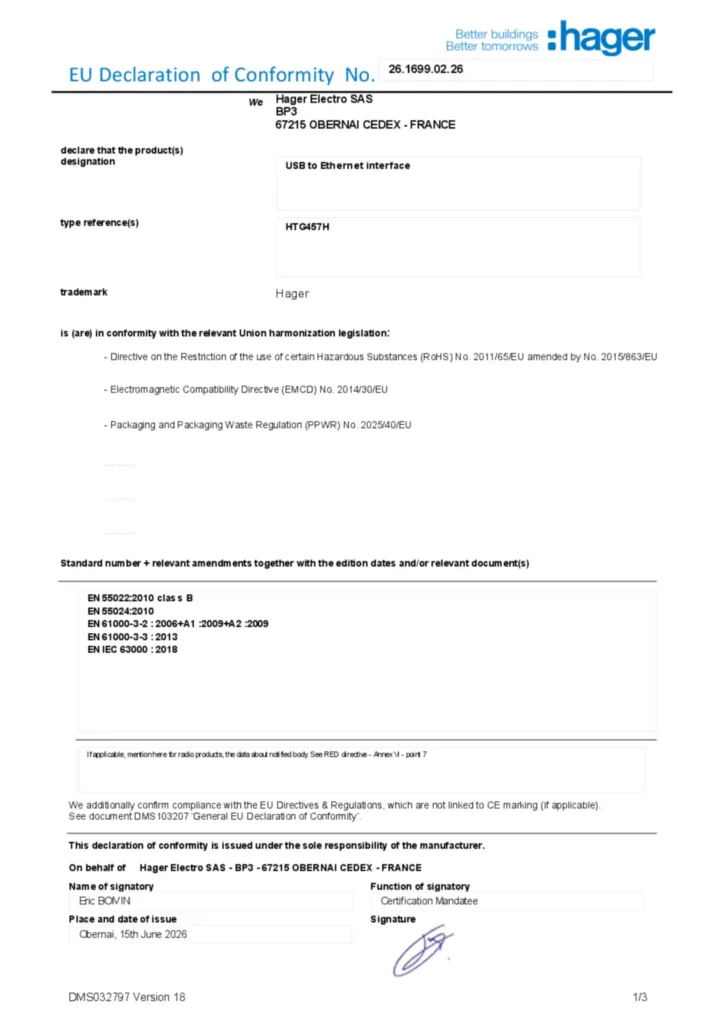 Imagen Declaración de conformidad en-US 2026-07-14 | Hager España