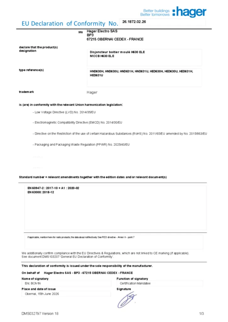 Зображення Декларація про відповідність en-US 2026-07-14 | Hager