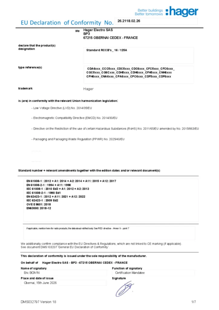 Obrázek Prohlášení o shodě en-US 2026-07-14 | Hager