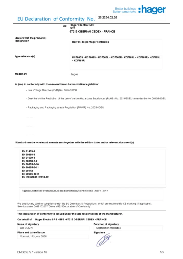 Afbeelding Conformiteitsverklaring en-US 2026-07-14 | Hager Nederland