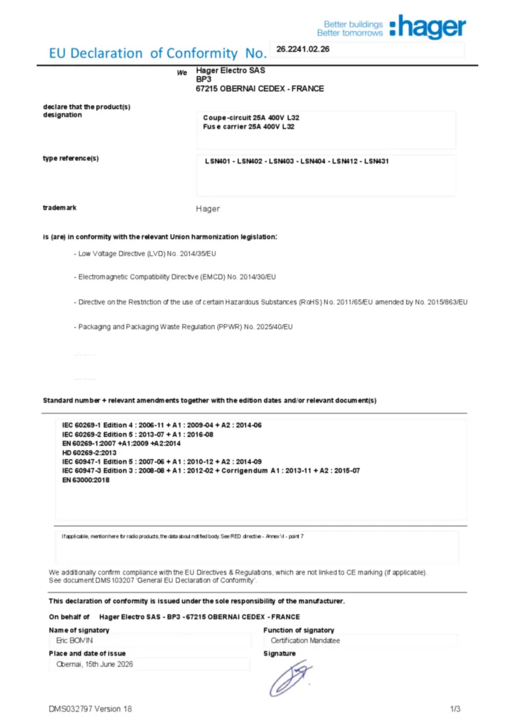 Afbeelding Conformiteitsverklaring en-US 2026-07-14 | Hager Nederland