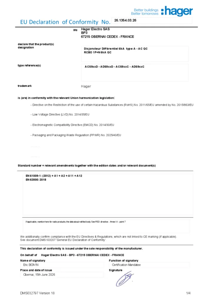Зображення Декларація про відповідність en-US 2026-07-14 | Hager