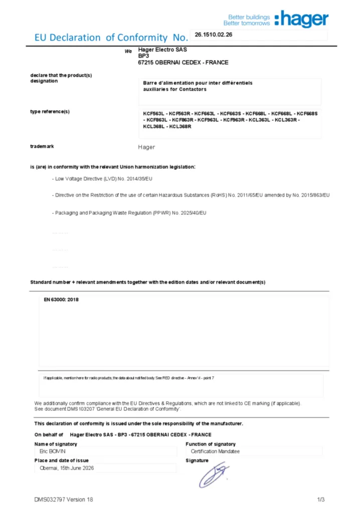 Image Declaration of conformity en-US 2026-07-14  | Hager Australia