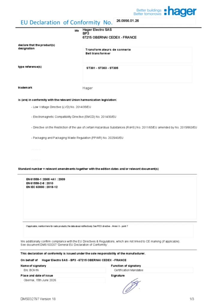 Bild EU-försäkran (DoC) en-US 2026-07-14 | Hager Sverige
