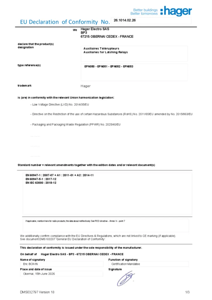 Image Declaration of conformity en-US 2026-07-14  | Hager Africa