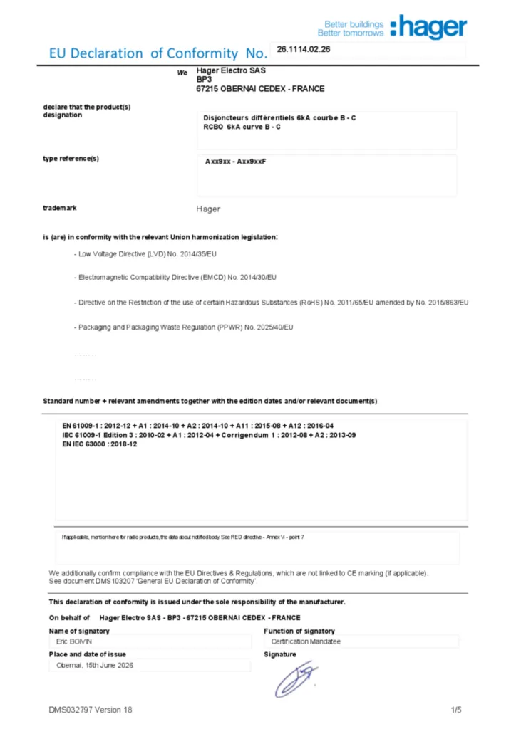 Зображення Декларація про відповідність en-US 2026-07-14 | Hager