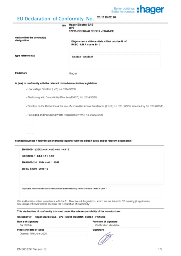 Image Déclaration de conformité en-US 2026-07-14 | Hager Afrique