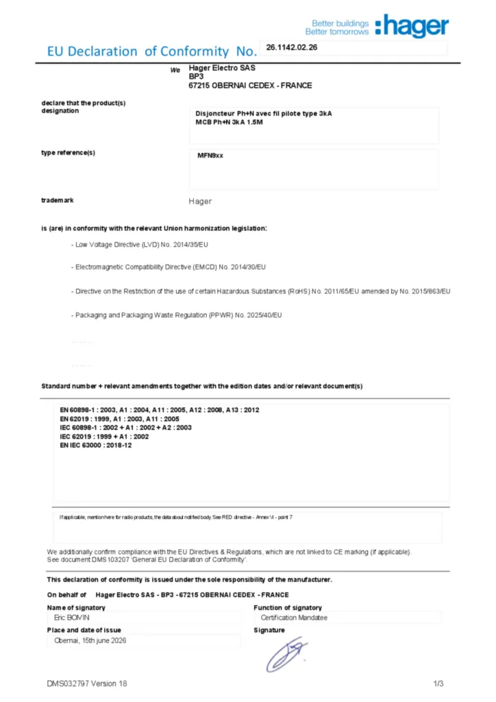 Image Déclaration de conformité en-US 2026-07-14 | Hager France