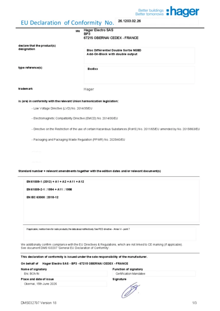 Imagem Declaração de conformidade en-US 2026-07-14 | Hager Portugal