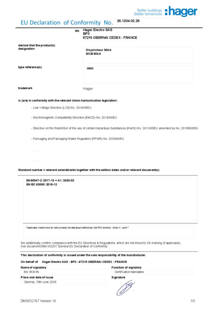 Imagen Declaración de conformidad en-US 2026-07-14 | Hager España