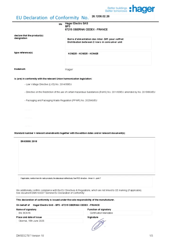 Image Déclaration de conformité en-US 2026-07-14 | Hager France