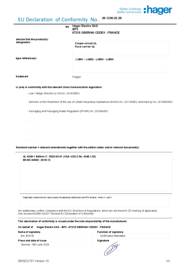 Afbeelding Conformiteitsverklaring en-US 2026-07-14 | Hager Nederland
