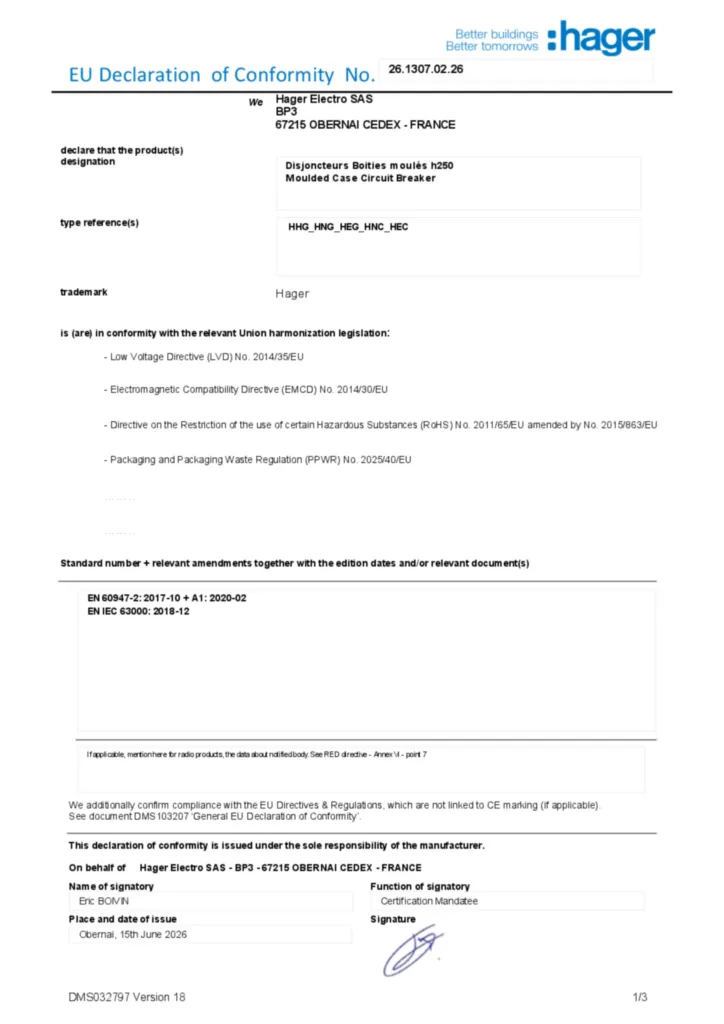 Image Declaration of conformity en-US 2026-07-14  | Hager Australia