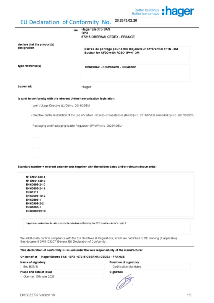 Afbeelding Conformiteitsverklaring en-US 2026-07-15 | Hager Nederland