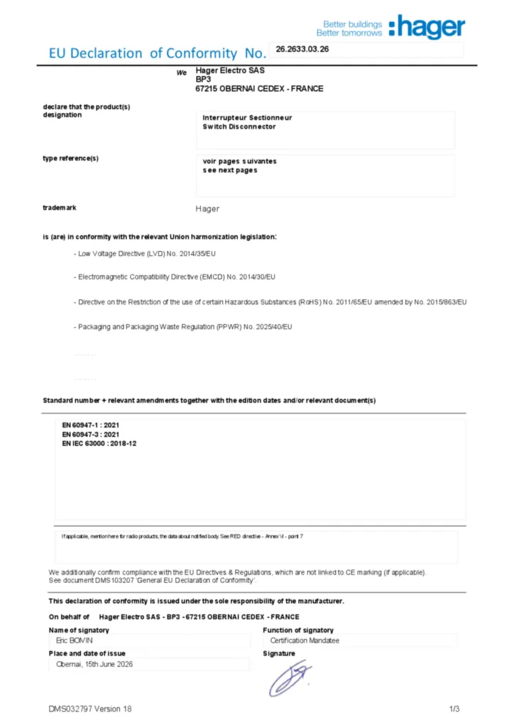 Bild EU-försäkran (DoC) en-US 2026-07-15 | Hager Sverige