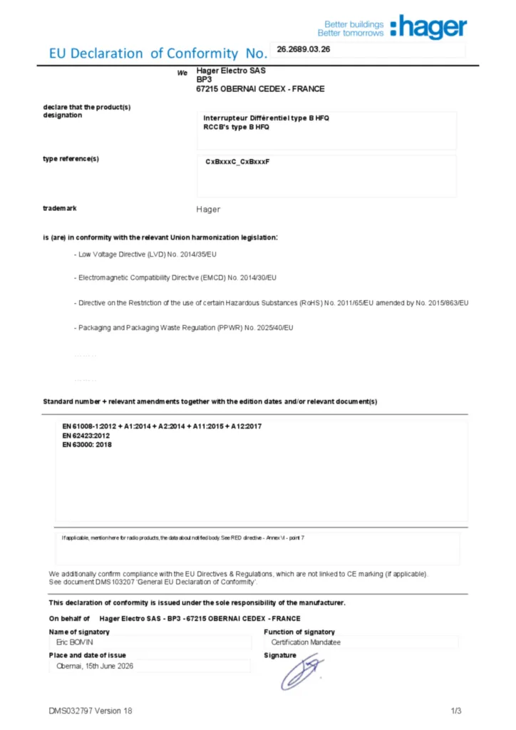 Image Déclaration de conformité en-US 2026-07-15 | Hager France