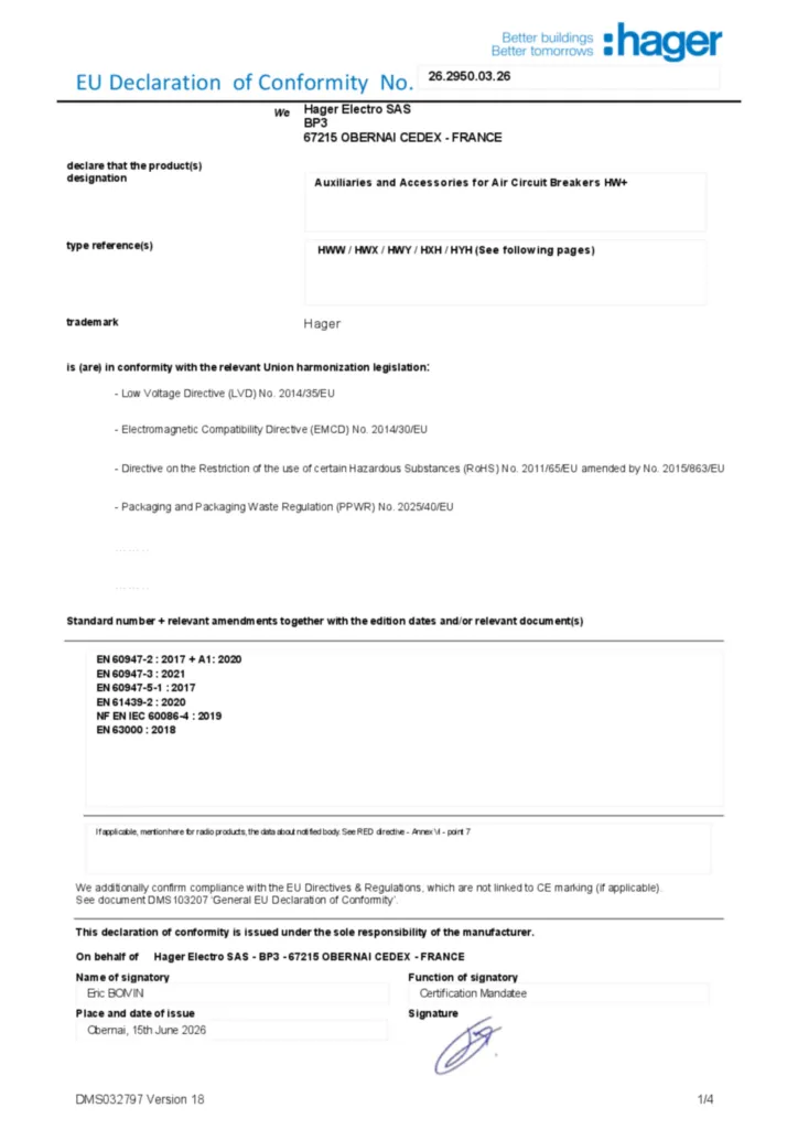 Image Déclaration de conformité en-US 2026-07-15 | Hager France
