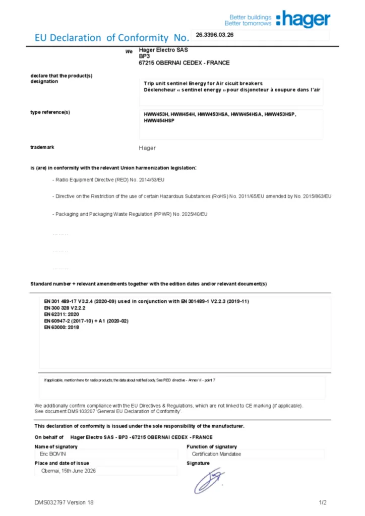 Imagen Declaración de conformidad en-US 2026-07-15 | Hager España