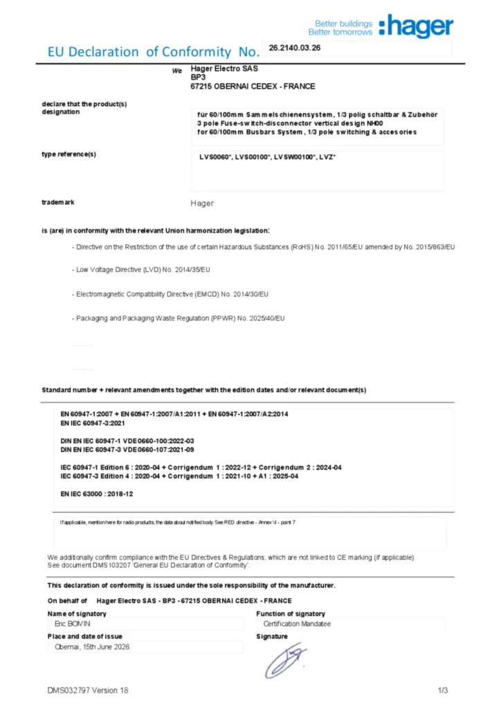 Bild Konformitätserklärung en-US 2026-07-15 | Hager Deutschland